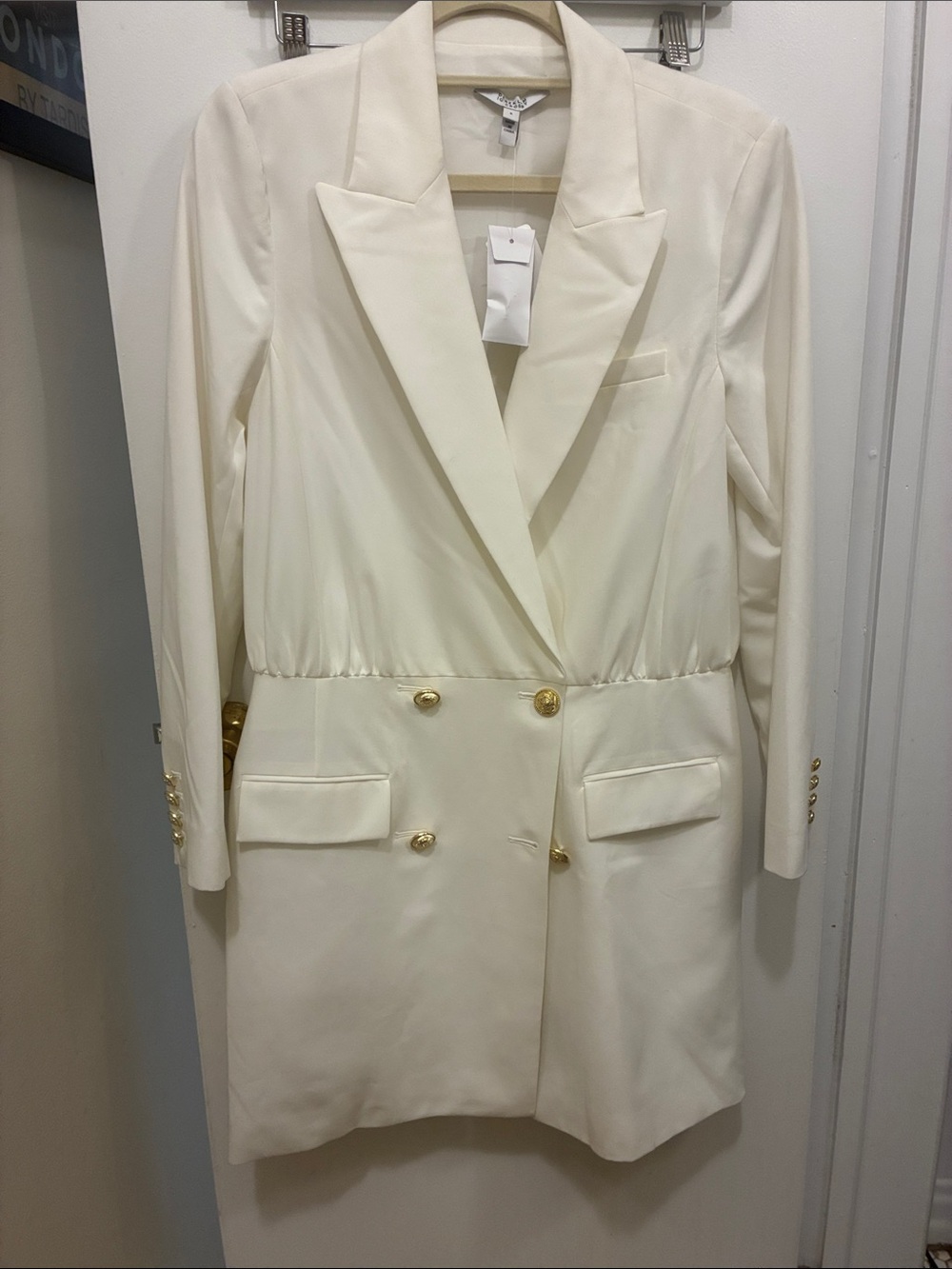 Derek Lam Women's Cream Double-Breasted Blazer Dress with Gold Buttons